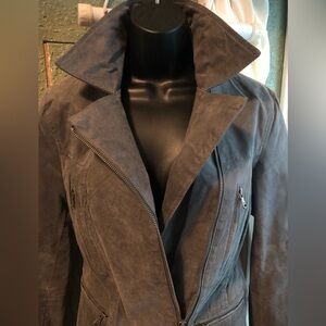 Gray Suede Leather Moto Jacket NWOT